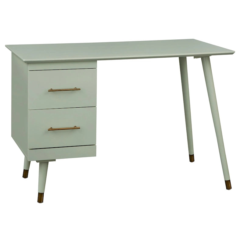 Bureau Mid-Century avec 2 tiroirs et poignées dorées – Noir / Noyer / Blanc / Vert / Vert lys / Bleu nuit, 1 personne