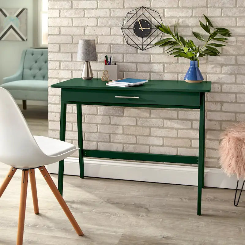 Bureau compact en pin avec un tiroir – Noir / Bleu / Gris / Blanc / Rose poudré / Vert, 1 personne