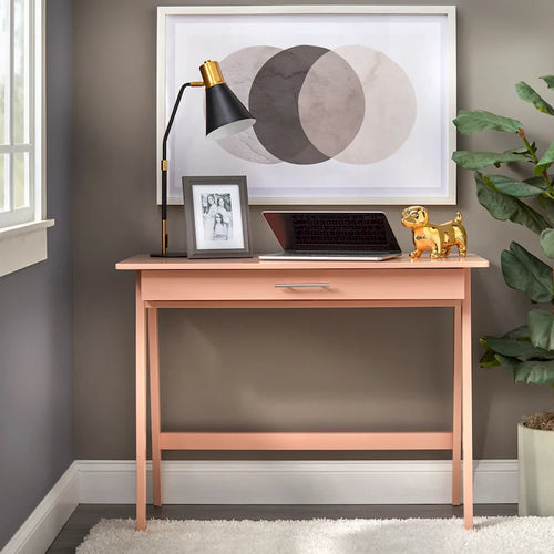 Bureau compact en pin avec un tiroir – Noir / Bleu / Gris / Blanc / Rose poudré / Vert, 1 personne