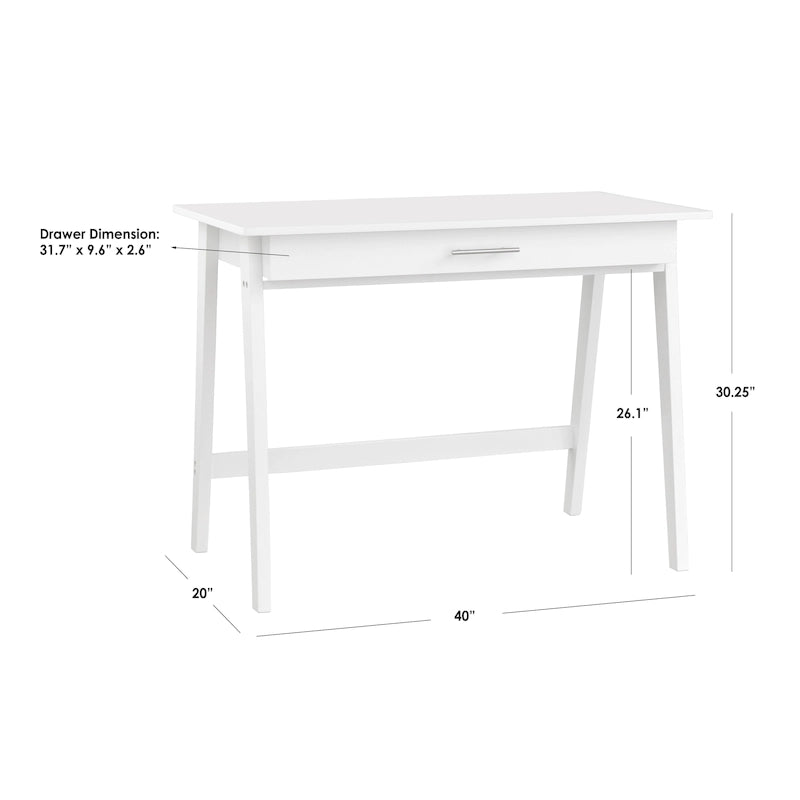 Bureau compact en pin avec un tiroir – Noir / Bleu / Gris / Blanc / Rose poudré / Vert, 1 personne