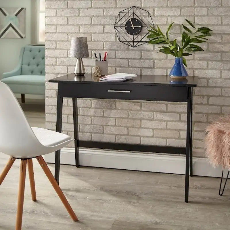 Bureau compact en pin avec un tiroir – Noir / Bleu / Gris / Blanc / Rose poudré / Vert, 1 personne