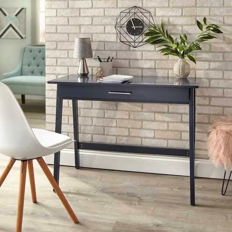Bureau compact en pin avec un tiroir – Noir / Bleu / Gris / Blanc / Rose poudré / Vert, 1 personne
