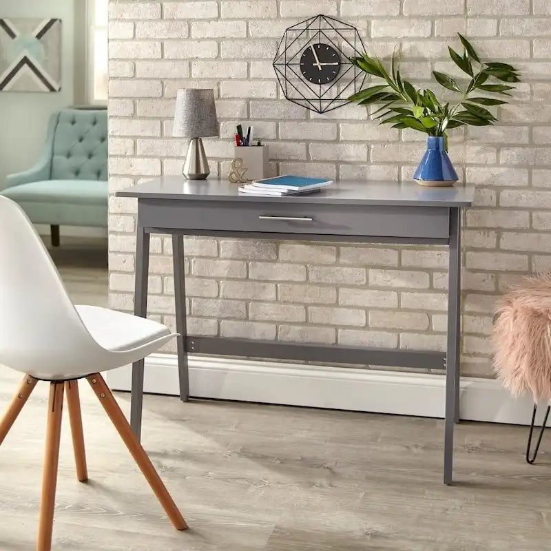 Bureau compact en pin avec un tiroir – Noir / Bleu / Gris / Blanc / Rose poudré / Vert, 1 personne