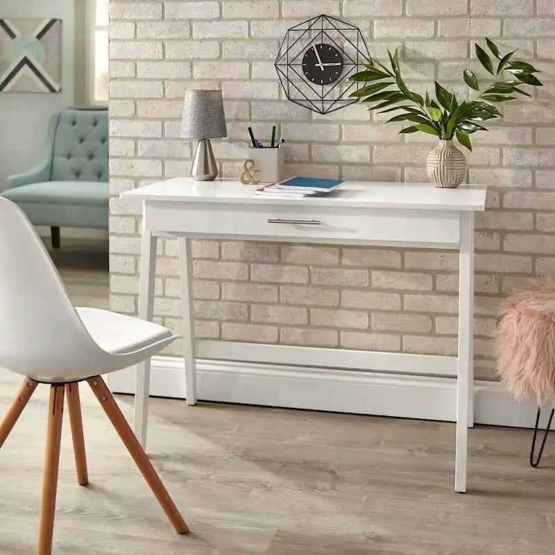Bureau compact en pin avec un tiroir – Noir / Bleu / Gris / Blanc / Rose poudré / Vert, 1 personne