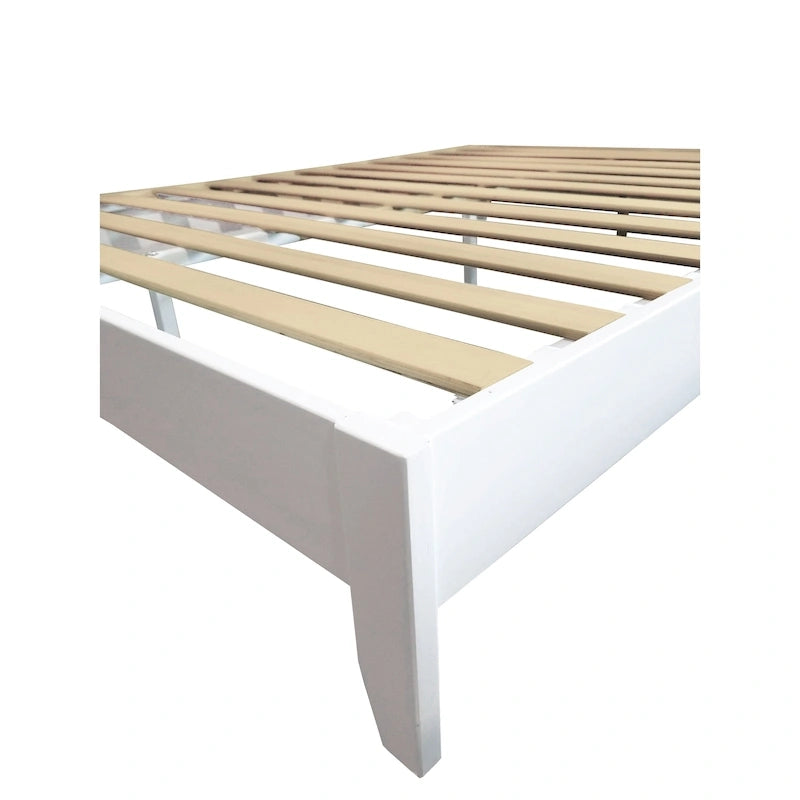 Lit plateforme pleine taille en pin massif – Blanc / Naturel rustique, sans tête de lit, 2 places