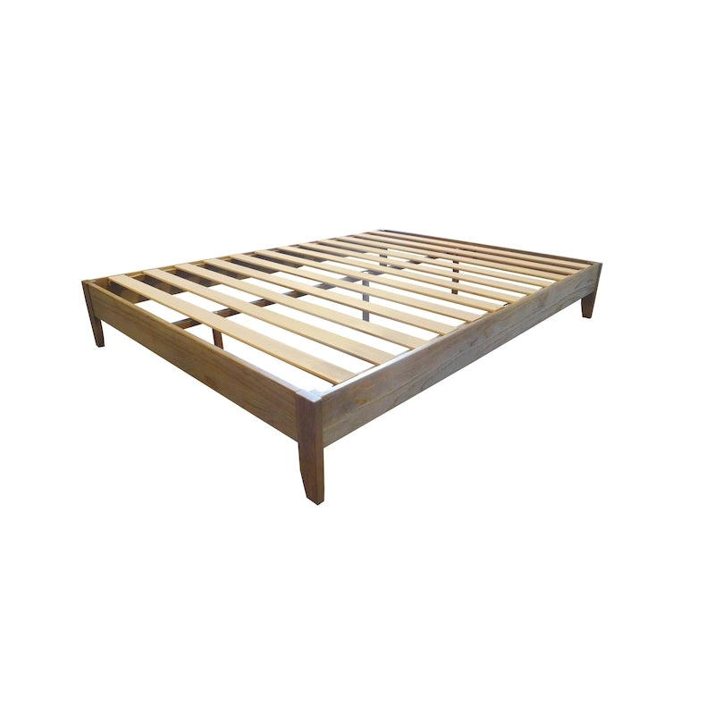 Lit plateforme pleine taille en pin massif – Blanc / Naturel rustique, sans tête de lit, 2 places