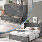 Lit escamotable Cabinet Murphy avec tiroir et station de recharge – Gris foncé / Cerisier / Blanc, Grand Lit, 2 couchages