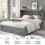 Lit escamotable Cabinet Murphy avec tiroir et station de recharge – Gris foncé / Cerisier / Blanc, Grand Lit, 2 couchages
