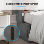 Lit escamotable Cabinet Murphy avec tiroir et station de recharge – Gris foncé / Cerisier / Blanc, Grand Lit, 2 couchages