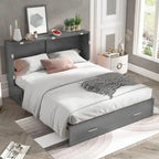 Lit escamotable Cabinet Murphy avec tiroir et station de recharge – Gris foncé / Cerisier / Blanc, Grand Lit, 2 couchages