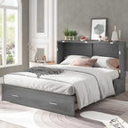 Lit escamotable Cabinet Murphy avec tiroir et station de recharge – Gris foncé / Cerisier / Blanc, Grand Lit, 2 couchages