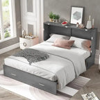 Lit escamotable Cabinet Murphy avec tiroir et station de recharge – Gris foncé / Cerisier / Blanc, Grand Lit, 2 couchages