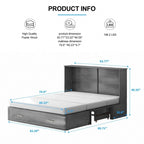 Lit escamotable Cabinet Murphy avec tiroir et station de recharge – Gris foncé / Cerisier / Blanc, Grand Lit, 2 couchages