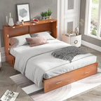 Lit escamotable Cabinet Murphy avec tiroir et station de recharge – Gris foncé / Cerisier / Blanc, Grand Lit, 2 couchages