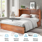 Lit escamotable Cabinet Murphy avec tiroir et station de recharge – Gris foncé / Cerisier / Blanc, Grand Lit, 2 couchages