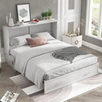 Lit escamotable Cabinet Murphy avec tiroir et station de recharge – Gris foncé / Cerisier / Blanc, Grand Lit, 2 couchages