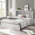 Lit escamotable Cabinet Murphy avec tiroir et station de recharge – Gris foncé / Cerisier / Blanc, Grand Lit, 2 couchages