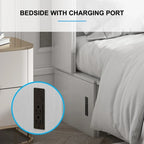 Lit escamotable Cabinet Murphy avec tiroir et station de recharge – Gris foncé / Cerisier / Blanc, Grand Lit, 2 couchages