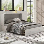 Lit escamotable Cabinet Murphy avec tiroir et station de recharge – Gris foncé / Cerisier / Blanc, Grand Lit, 2 couchages