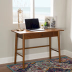 Bureau d'écriture moderne du milieu du siècle avec tiroir – Marron / Blanc, pieds inclinés, 1 personne
