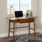 Bureau d'écriture moderne du milieu du siècle avec tiroir – Marron / Blanc, pieds inclinés, 1 personne