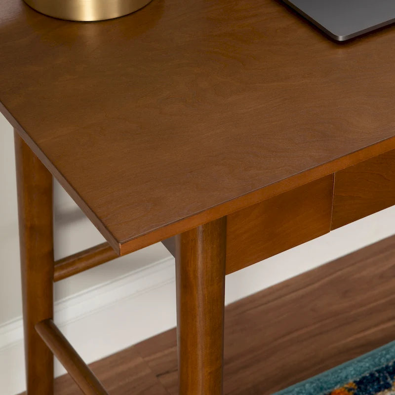 Bureau d'écriture moderne du milieu du siècle avec tiroir – Marron / Blanc, pieds inclinés, 1 personne
