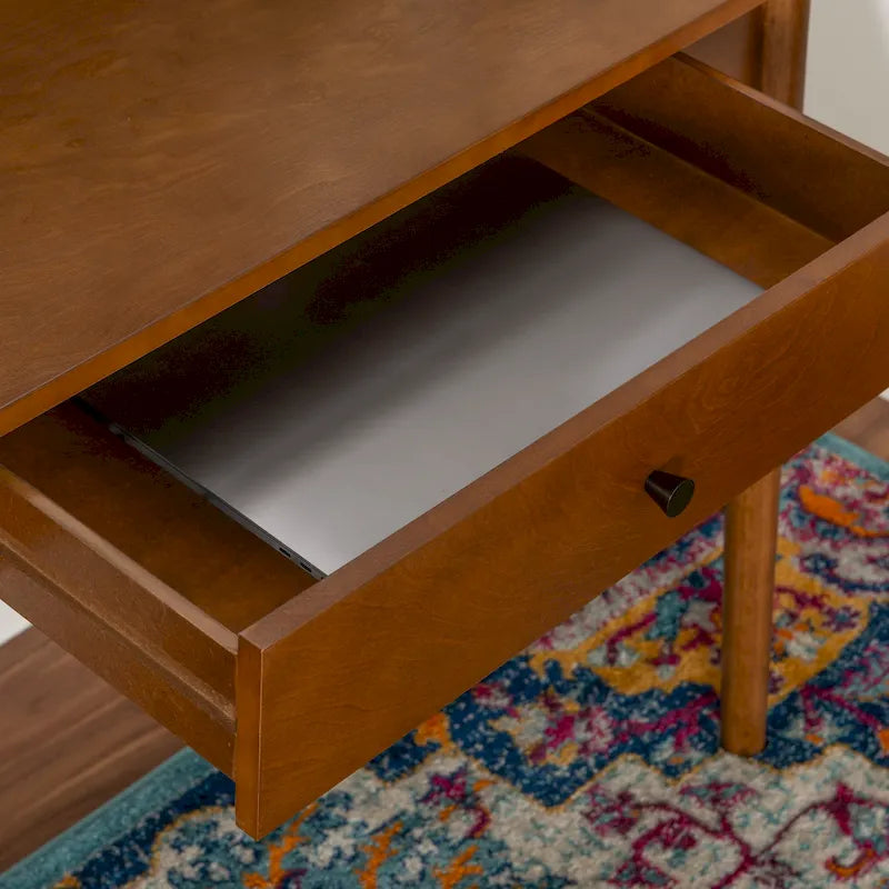 Bureau d'écriture moderne du milieu du siècle avec tiroir – Marron / Blanc, pieds inclinés, 1 personne