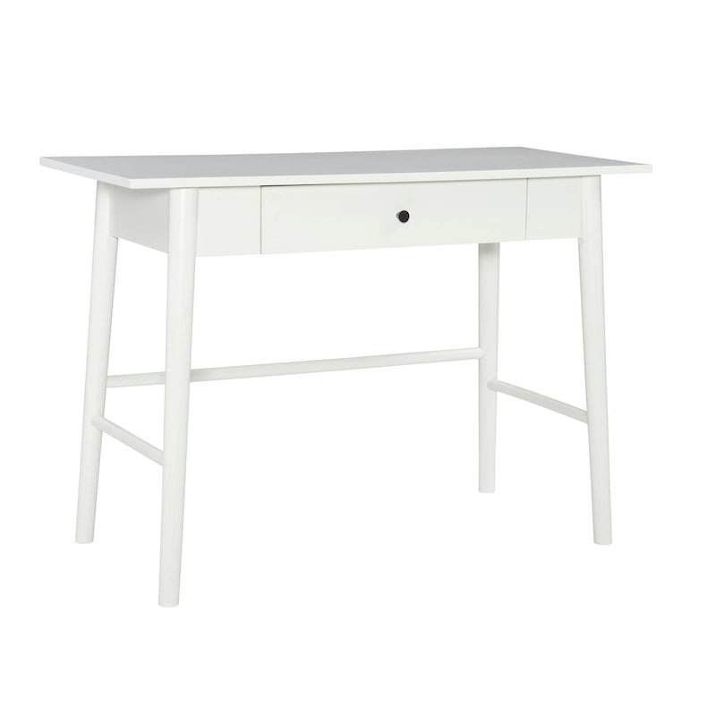 Bureau d'écriture moderne du milieu du siècle avec tiroir – Marron / Blanc, pieds inclinés, 1 personne