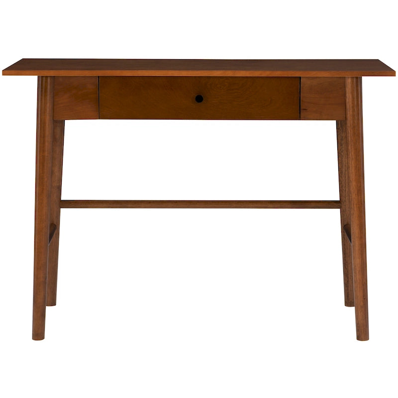 Bureau d'écriture moderne du milieu du siècle avec tiroir – Marron / Blanc, pieds inclinés, 1 personne