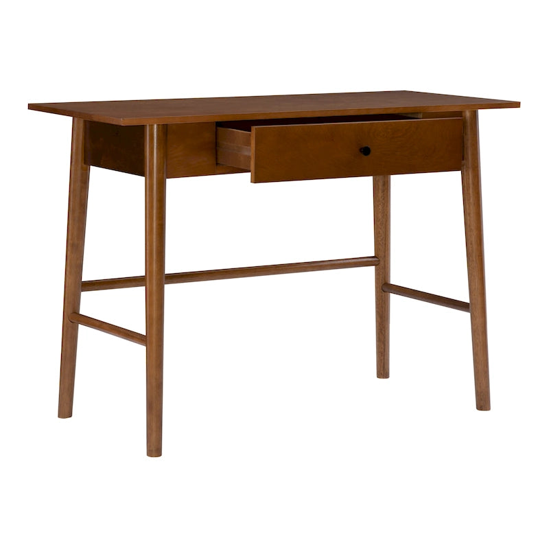 Bureau d'écriture moderne du milieu du siècle avec tiroir – Marron / Blanc, pieds inclinés, 1 personne
