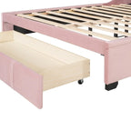 Lit plateforme à oreilles en velours avec tiroir de rangement – Bleu / Beige / Gris / Rose, grand lit, pour 2 personnes
