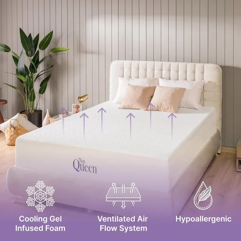 Matelas en mousse à mémoire de forme 3 couches en gel, 12 pouces – Du simple au King size, convient à 1–2 personnes