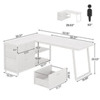 Bureau d'angle en L réversible avec tiroirs de classement – Marron / Gris, 3 tiroirs, 1 personne