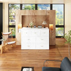 Lit armoire convertible avec 2 tiroirs – Blanc, Grand Lit, Couchage 2 personnes