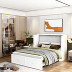 Lit armoire convertible avec 2 tiroirs – Blanc, Grand Lit, Couchage 2 personnes