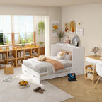 Lit armoire convertible avec 2 tiroirs – Blanc, Grand Lit, Couchage 2 personnes