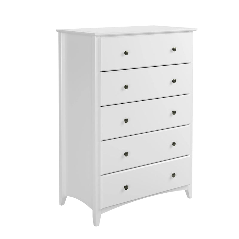 Commode 5 tiroirs style shaker – Cerisier / Blanc, Pin massif, Places assises 0