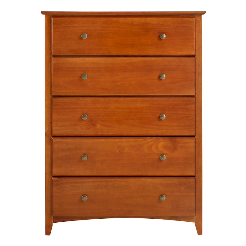 Commode 5 tiroirs style shaker – Cerisier / Blanc, Pin massif, Places assises 0