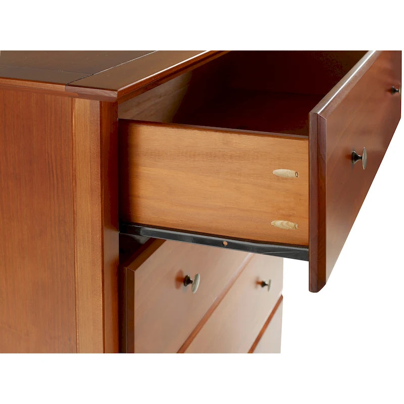 Commode 5 tiroirs style shaker – Cerisier / Blanc, Pin massif, Places assises 0