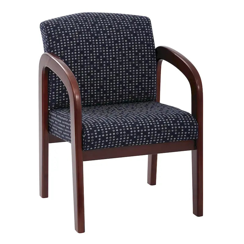 Chaise visiteur à cadre en bois avec revêtement en tissu – Indigo / Cacao / Frêne / Luna, pieds finition cerisier, 1 place