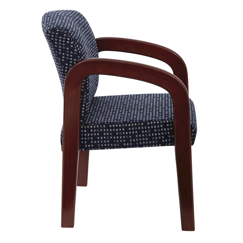 Chaise visiteur à cadre en bois avec revêtement en tissu – Indigo / Cacao / Frêne / Luna, pieds finition cerisier, 1 place