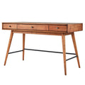 Bureau d'écriture moderne du milieu du siècle à 3 tiroirs avec pieds coniques – Marron / Noyer foncé, poignées en bronze, 1 personne