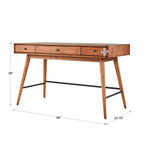 Bureau d'écriture moderne du milieu du siècle à 3 tiroirs avec pieds coniques – Marron / Noyer foncé, poignées en bronze, 1 personne