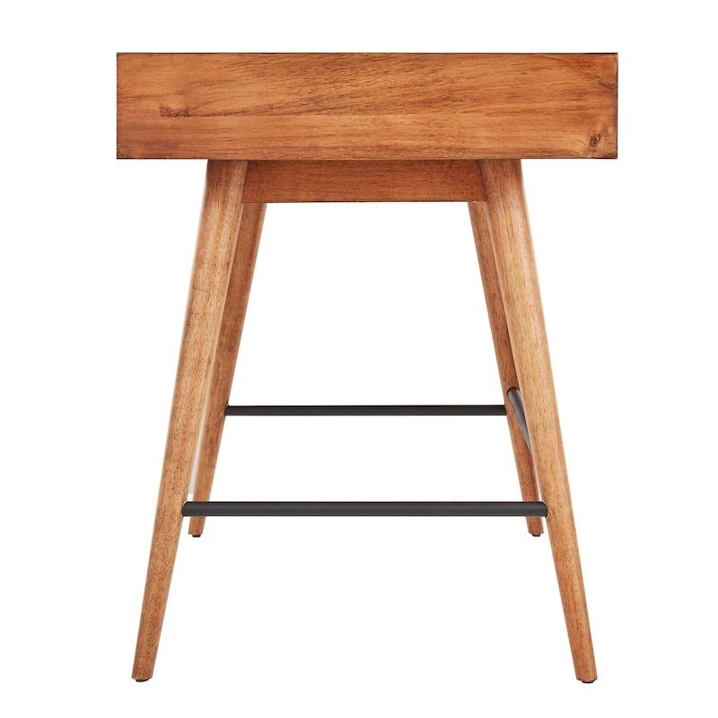 Bureau d'écriture moderne du milieu du siècle à 3 tiroirs avec pieds coniques – Marron / Noyer foncé, poignées en bronze, 1 personne