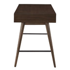 Bureau d'écriture moderne du milieu du siècle à 3 tiroirs avec pieds coniques – Marron / Noyer foncé, poignées en bronze, 1 personne