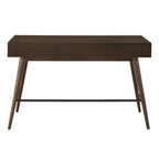 Bureau d'écriture moderne du milieu du siècle à 3 tiroirs avec pieds coniques – Marron / Noyer foncé, poignées en bronze, 1 personne