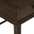 Bureau d'écriture moderne du milieu du siècle à 3 tiroirs avec pieds coniques – Marron / Noyer foncé, poignées en bronze, 1 personne