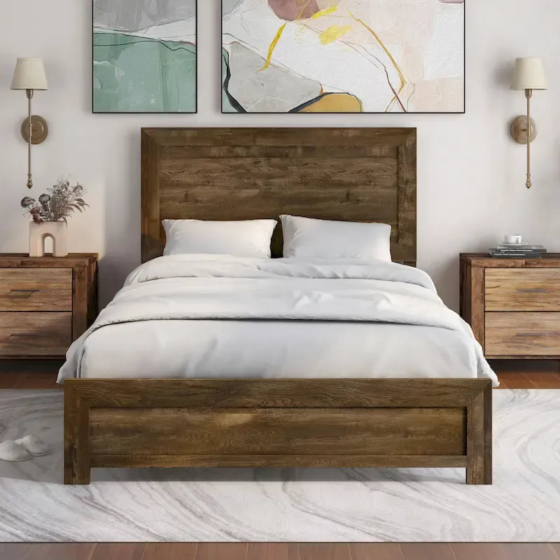 Lit en bois rustique en noyer – Noyer, style campagnard, double / grand lit, 2 places