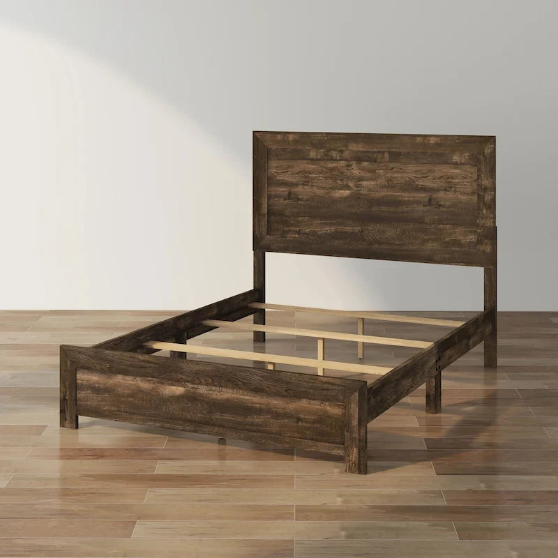 Lit en bois rustique en noyer – Noyer, style campagnard, double / grand lit, 2 places