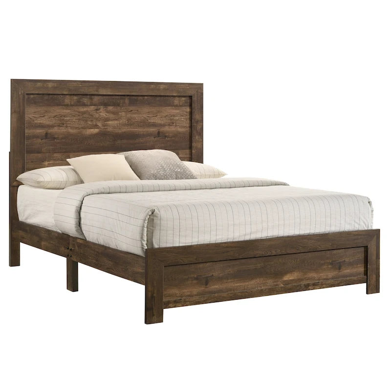 Lit en bois rustique en noyer – Noyer, style campagnard, double / grand lit, 2 places
